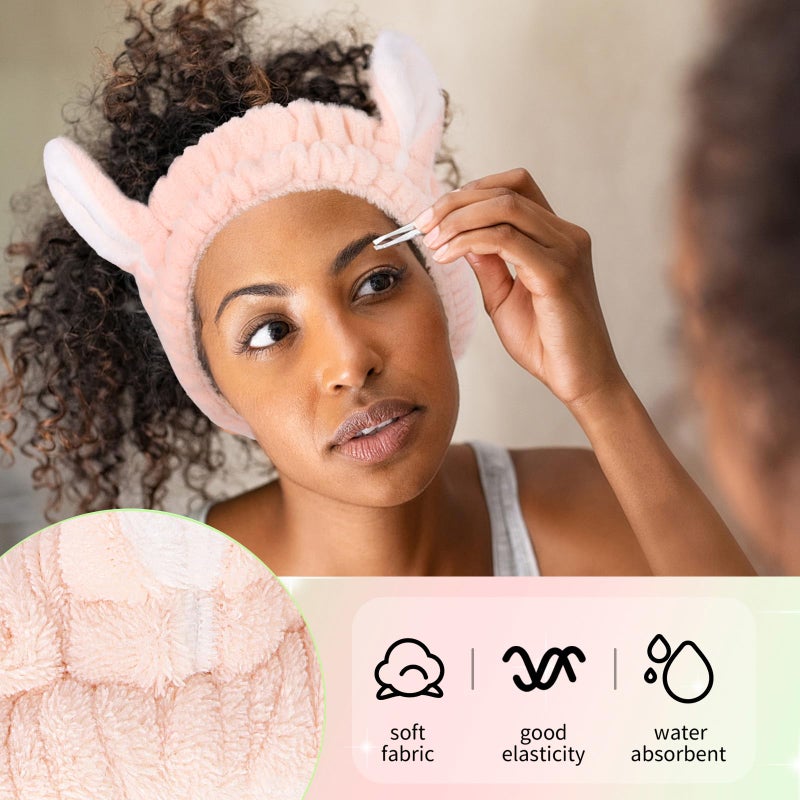 وايفل طقم ربطات شعر سبا على شكل آذان أرنب من WHAVEL، قطعتان، ربطات شعر لطيفة لغسل الوجه، ربطات شعر ناعمة للعناية بالبشرة وغسل الوجه، ربطة شعر وجه ناعمة ولطيفة (أزرق، وردي) - Image 3